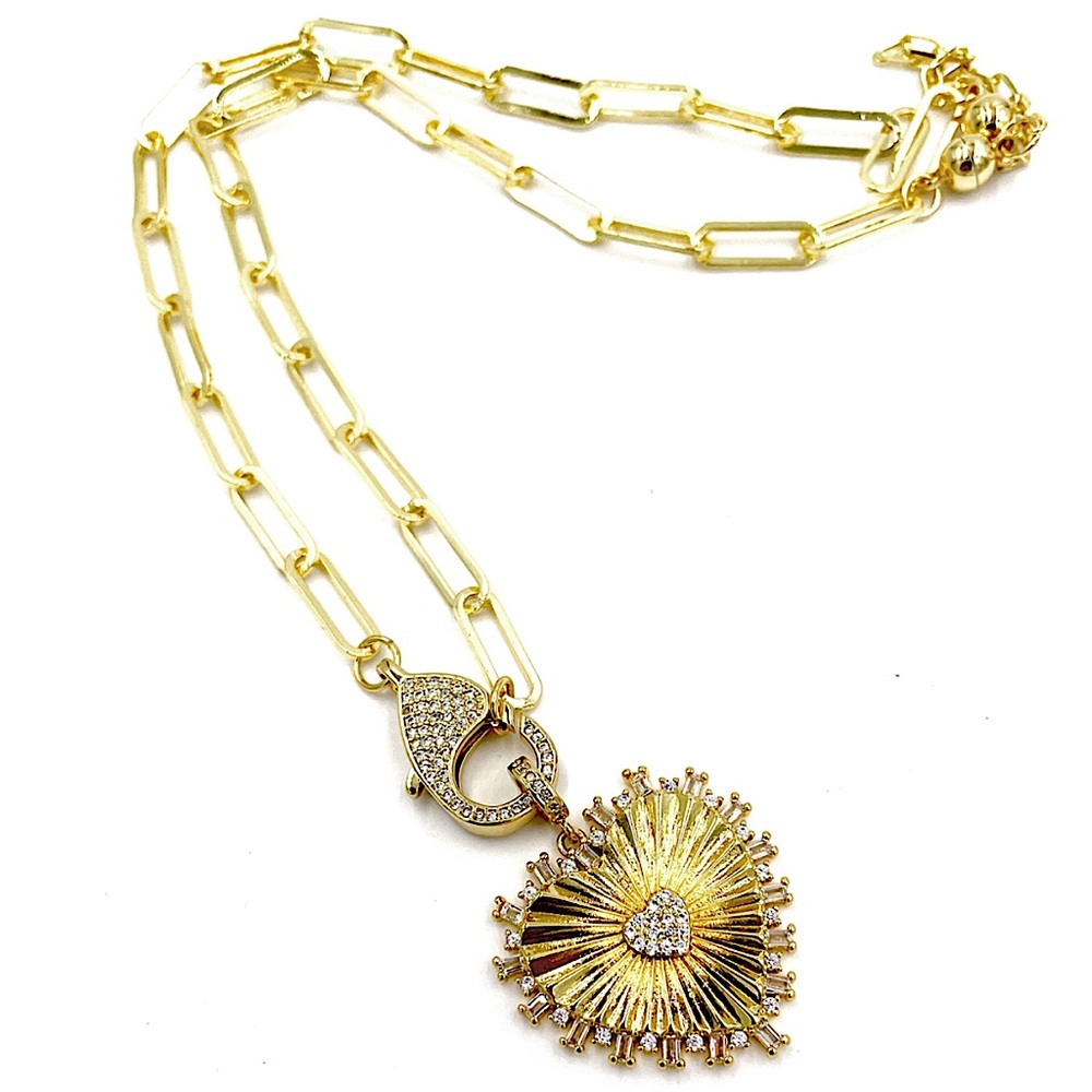 🆕🌿TREASURE JEWELS: Heart Charm Necklace w/Crystal Pave Lobster Claw